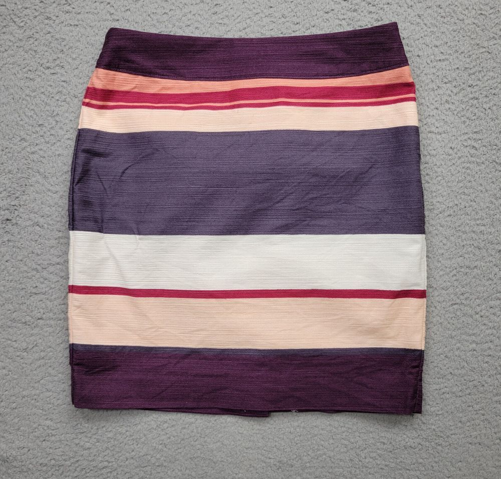 Ann Taylor LOFT Skirt Womens Petite 2P Purple Beige Striped Lined Back Zip 28x18